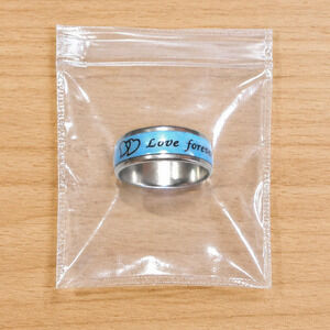 NEW Women's Ring Love Forever Light Blue Silver Trim Hearts Ring Size 10.25